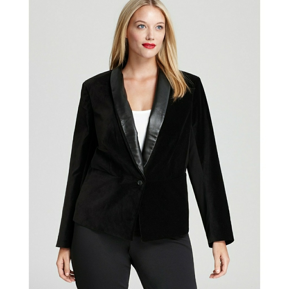 🆕 DKNYC Velvet Faux Leather Trim Black Jacket 18W - Picture 2 of 5